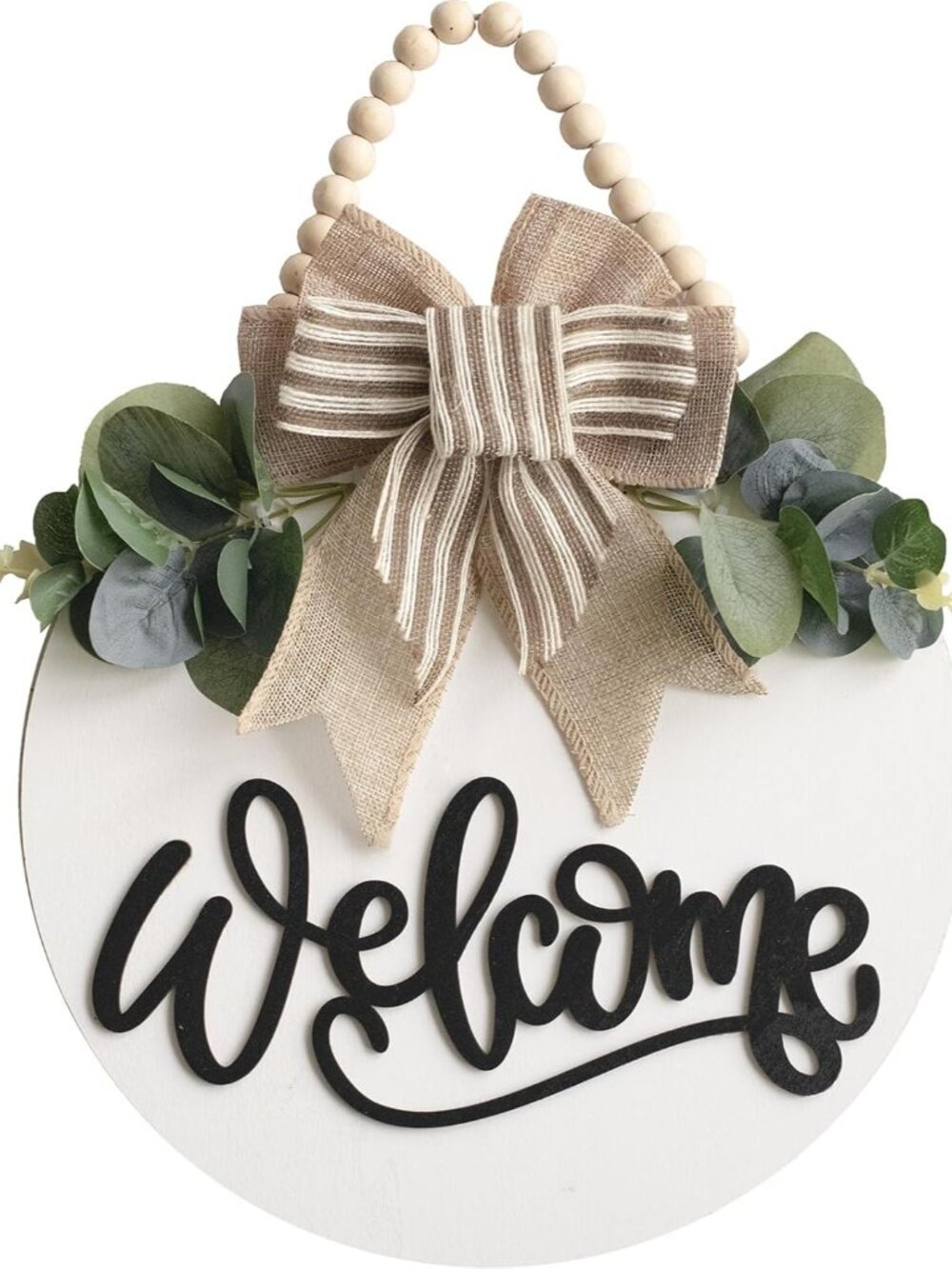 Welcome Sign for Front Door 12 in Wreath Decorations for All Seasons White